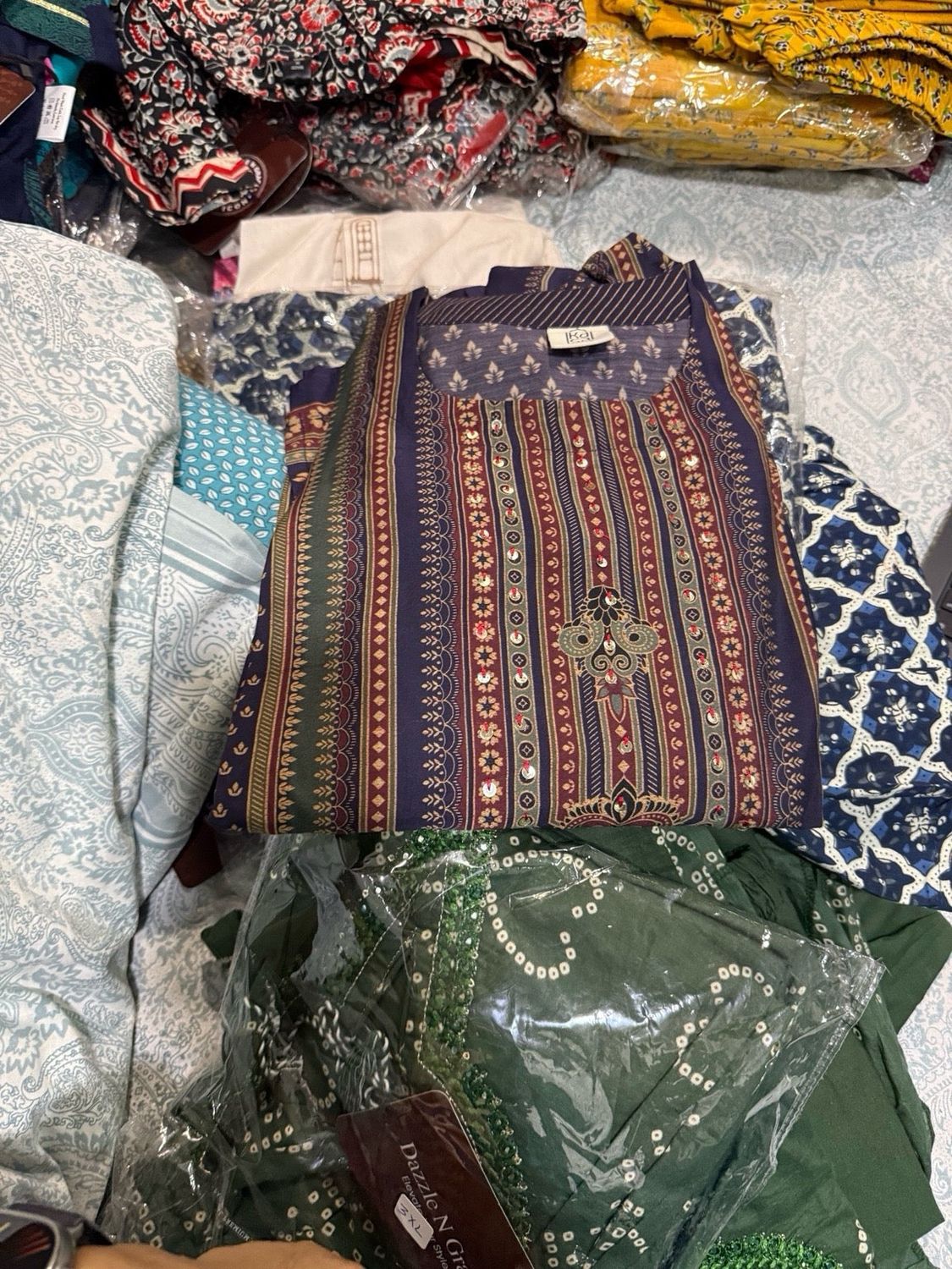 Kasa Navy Blue Printed &amp; Embroidered Salwar Suit with Pant Set | Festive Ethnic Wear for Women, Colour: Navy Blue Prnted, Fabric: Cotton, Size: XXL
