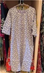 Lavender Floral Print Cotton Coord Set | White Vine Motif Stripe Placket 3/4 Sleeve | Brunch Travel Casual Ethnic
