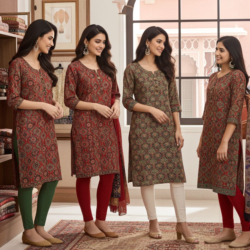 Ajrak Hand Block Print Kurti, Colour: Multi Colour, Fabric: Other, Size: L