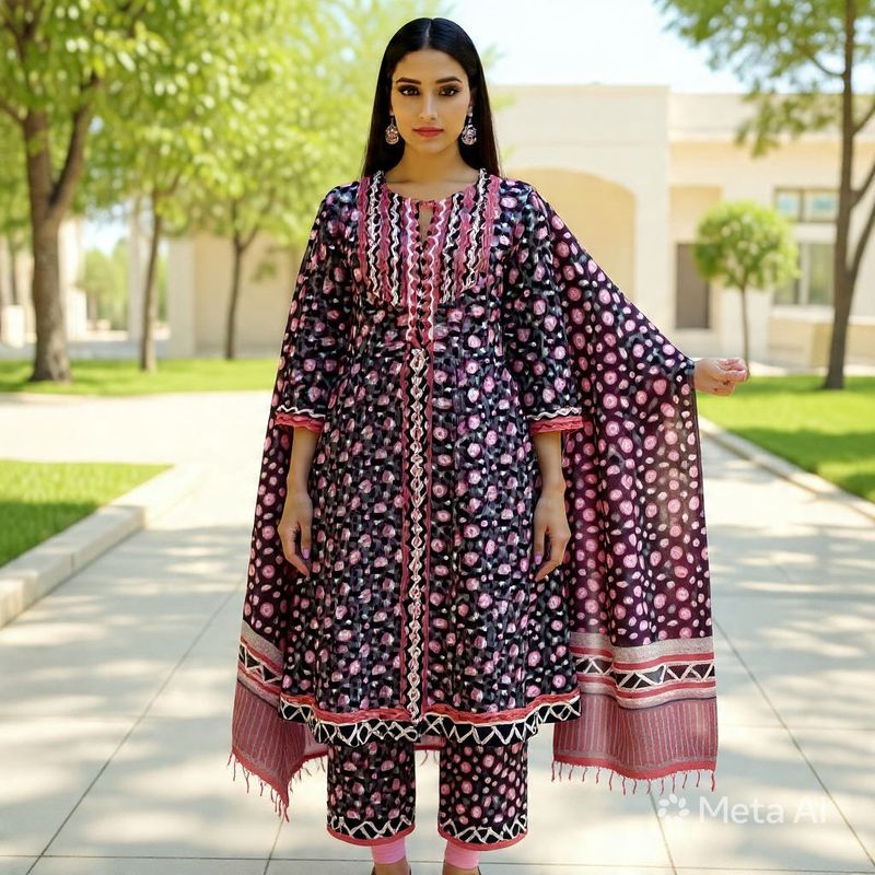 Black &amp; Red Floral Designer Salwar Suit with Dupatta | Bold Festive Ethnic Wear