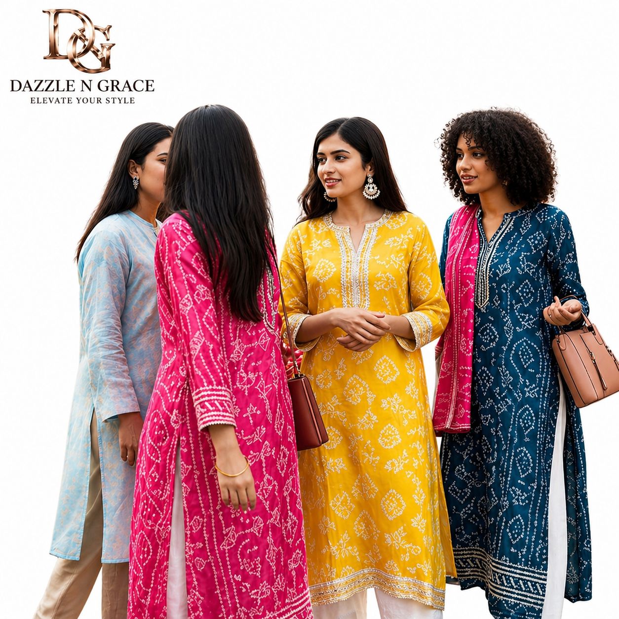 Bandhej Print Kurti with Zari Panel Work