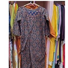 Blue &amp; Rust Geometric Print Salwar Suit with Dupatta | Elegant Ethnic Wear for Women, Colour: Blue &amp; Rust, Fabric: Cotton, Size: M