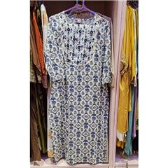 Blue &amp; White Floral Printed Salwar Suit with Embellished Neckline &amp; Dupatta | Festive Ethnic Wear