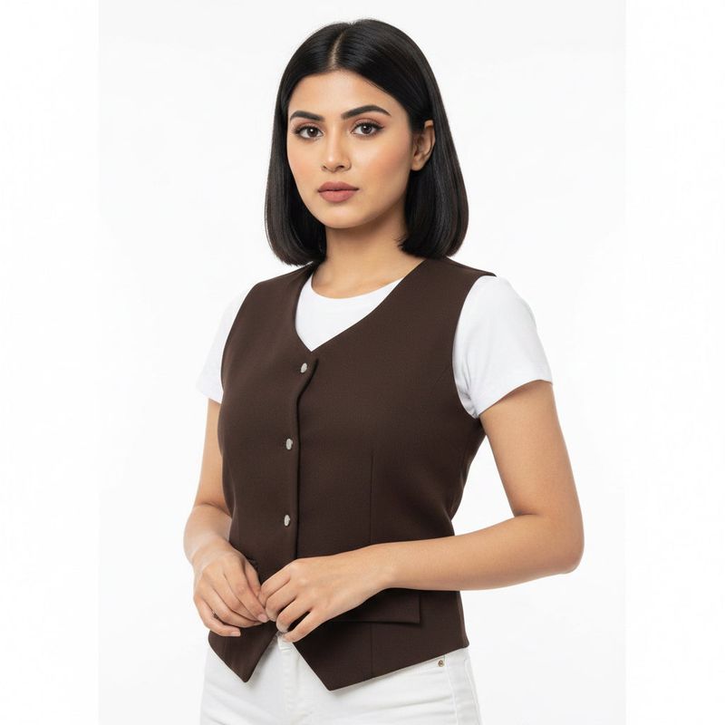 Contrast Hem Waistcoat Dark Brown