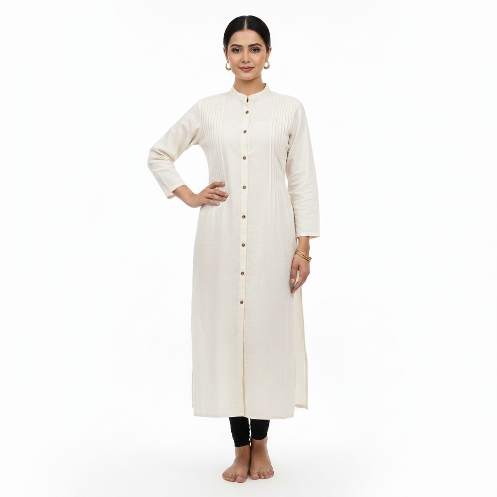Elegant Off-White Pintuck Long Kurti for Women