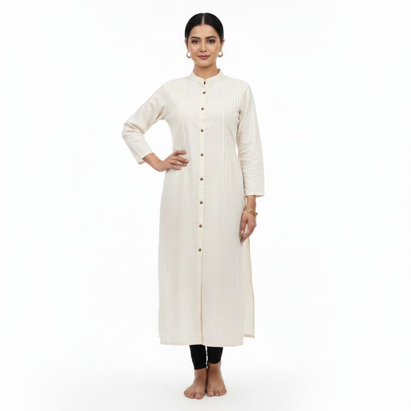 Elegant Off-White Pintuck Long Kurti for Women