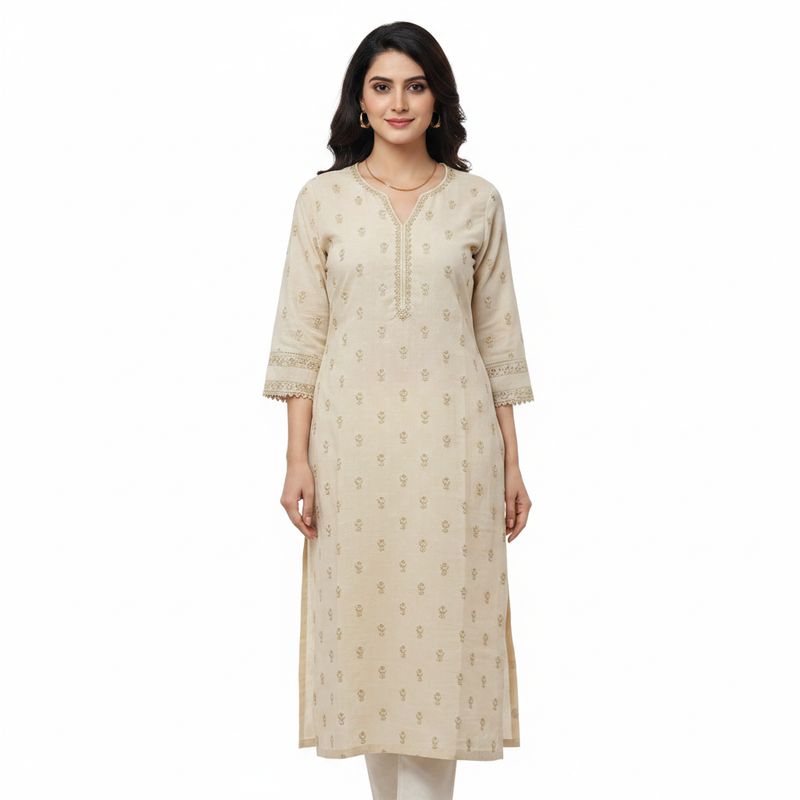 Elegant Ivory Embroidered Long Kurti for Women