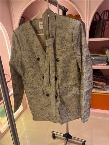Elegant Textured Coat &amp; Skirt Set