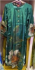 Emerald Green Floral Printed Kurta with Palazzo Set Silk Blend Finish