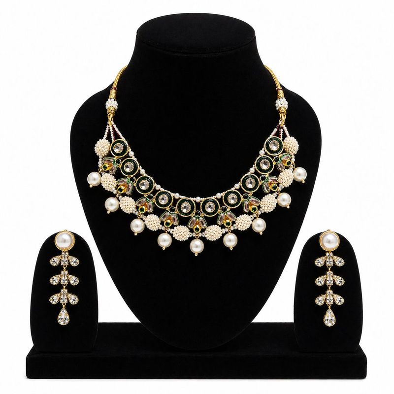 Emerald Green Kundan Pearl Necklace Set