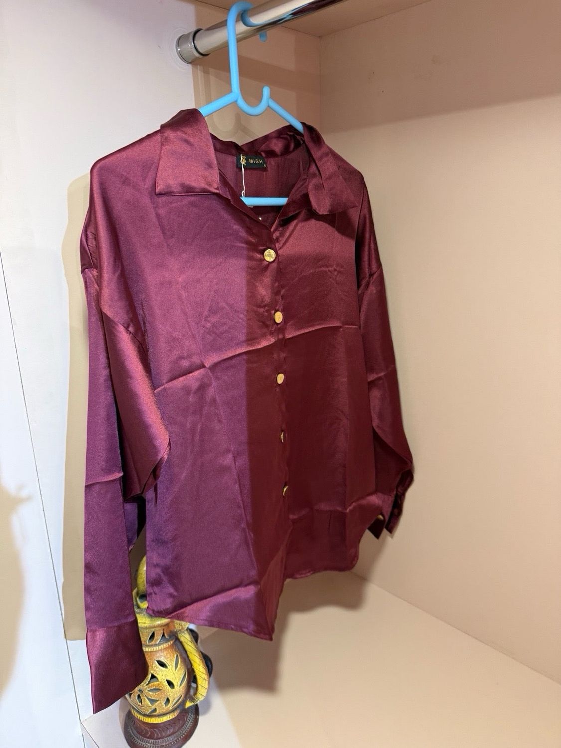 Mish Elegant Satin &amp; Embellished Tops — Wine, Mauve, Pink &amp; Purple Party Wear, Colour: Wine Satin, Fabric: Satin, Size: L