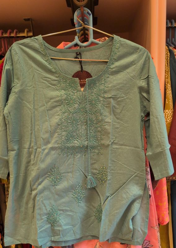 Olive Green &amp; Blue Botanical Floral Cotton Coord Set | Contrast Yoke Stripe Cuffs Button-Down | Office Travel Casual