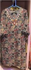Midnight Garden Hand-Embroidered Floral V-Neck Kurta | Black Beige Dense Floral Print Multicolour Thread Work | Office Festive