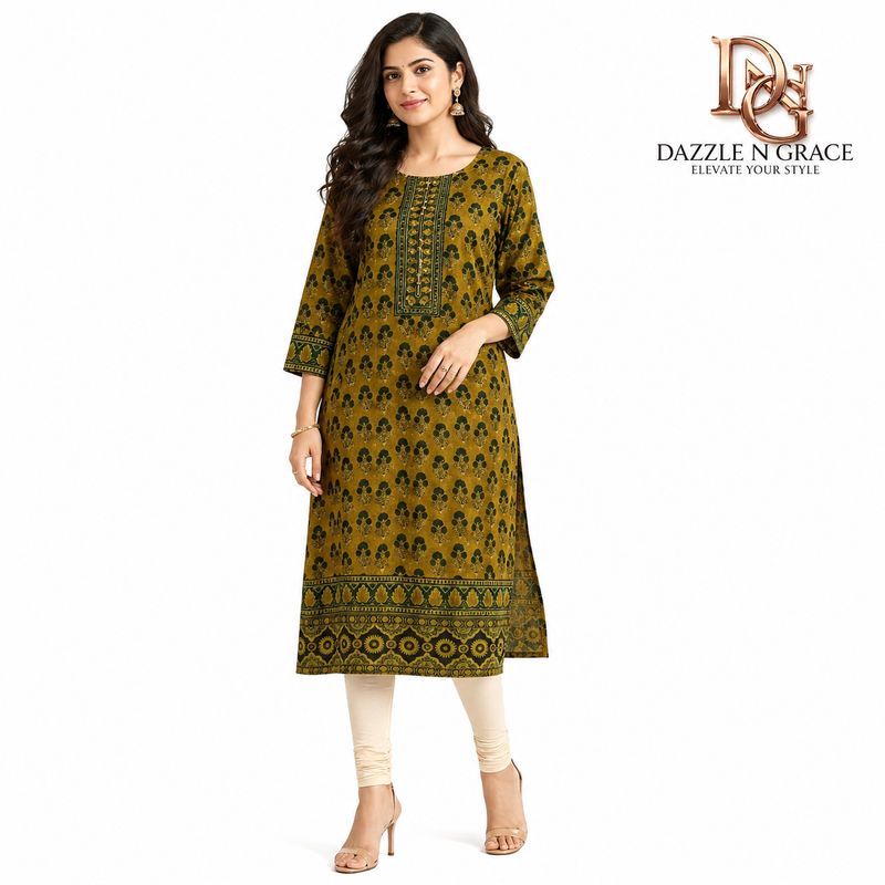 Mustard Yellow Floral Block Print Kurti