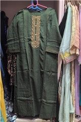Olive Green Embroidered Kurti Coord Set