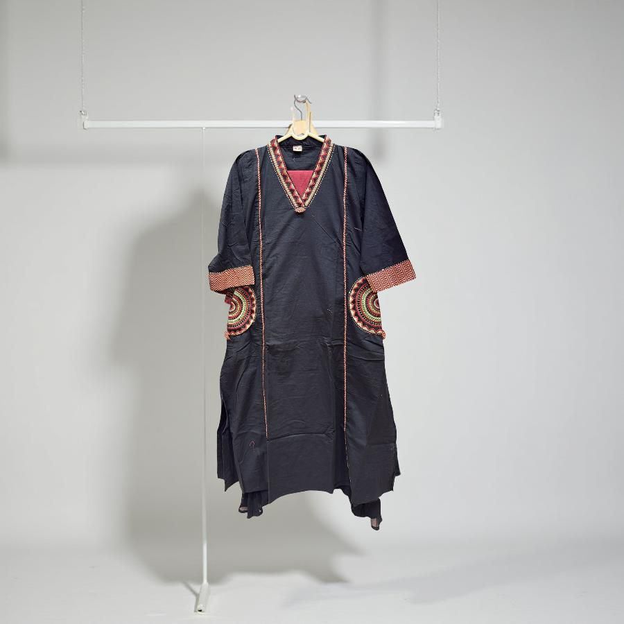 Midnight Noir Black Tribal Embroidered Salwar Suit with Dupatta | Bold Festive Ethnic Wear, Colour: Black, Fabric: Other, Size: 3XL