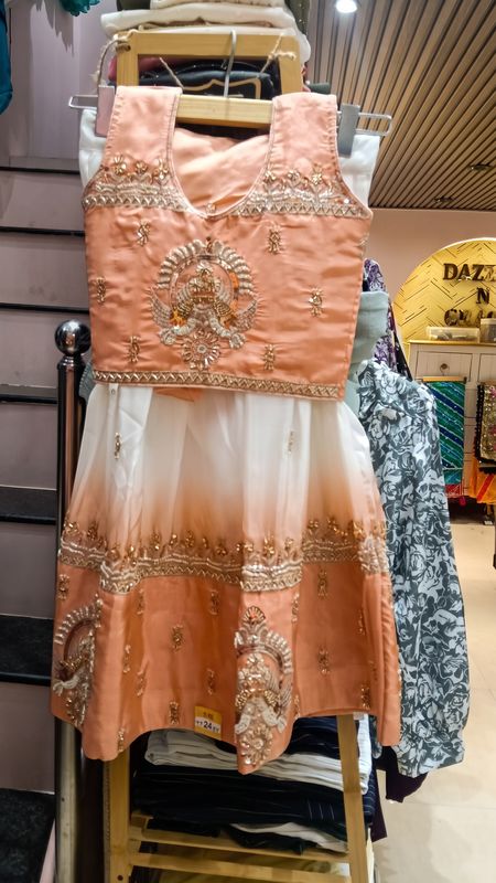 Peach &amp; Ivory Embroidered Lehenga Set