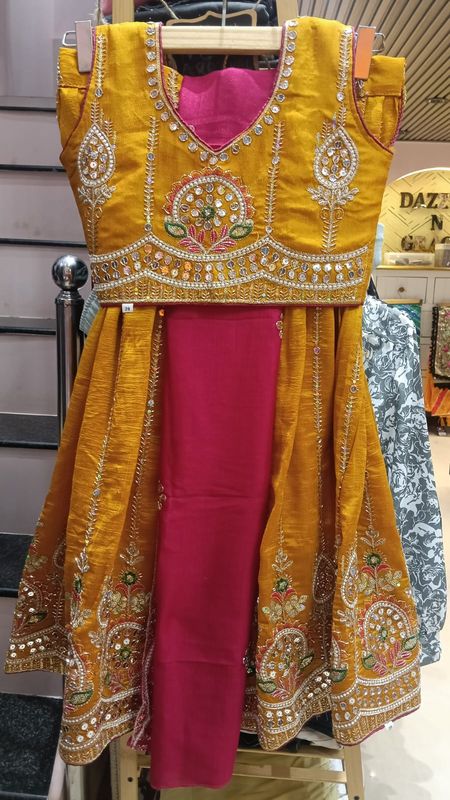 Mustard &amp; Pink Embroidered Festive Lehenga Set