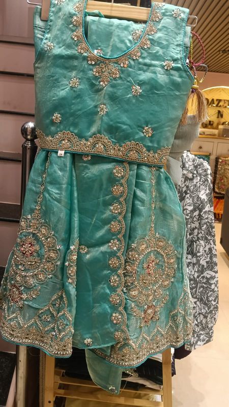 Mint Green Embroidered Girls Lehenga Set