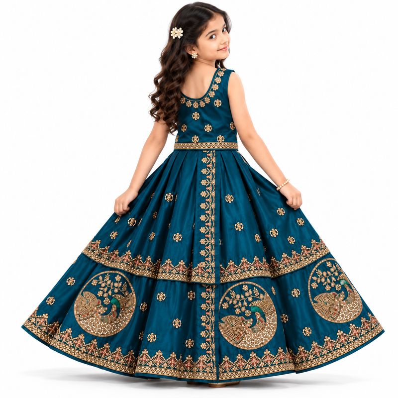 Teal Blue Peacock Embroidered Lehenga Set