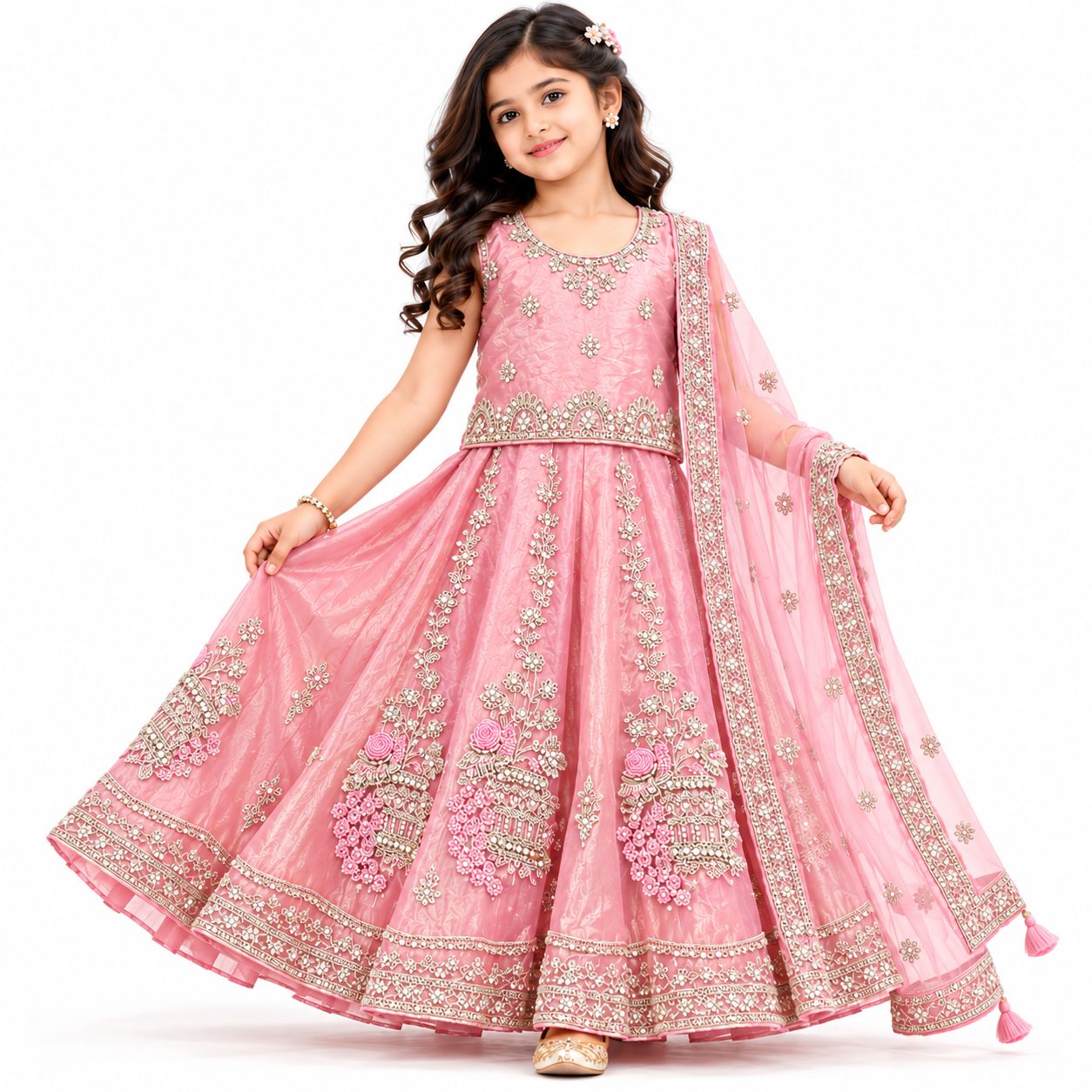 Blush Pink Embroidered Lehenga Set, Color: Blush Pink, Fabric: Silk-Organza Mix, Size: 24