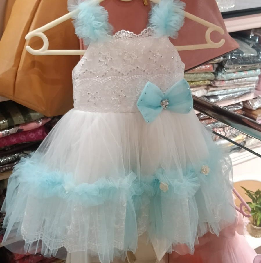 Aqua Blue &amp; White Fairy Princess Dress for Girls