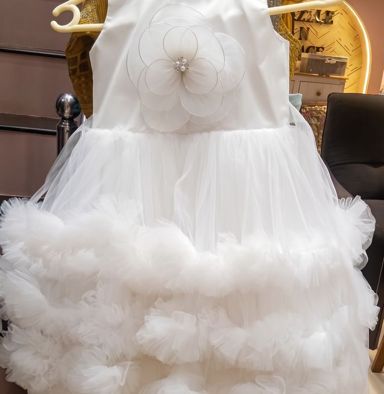 Ivory Blossom Tiered Tulle Party Dress for Girls