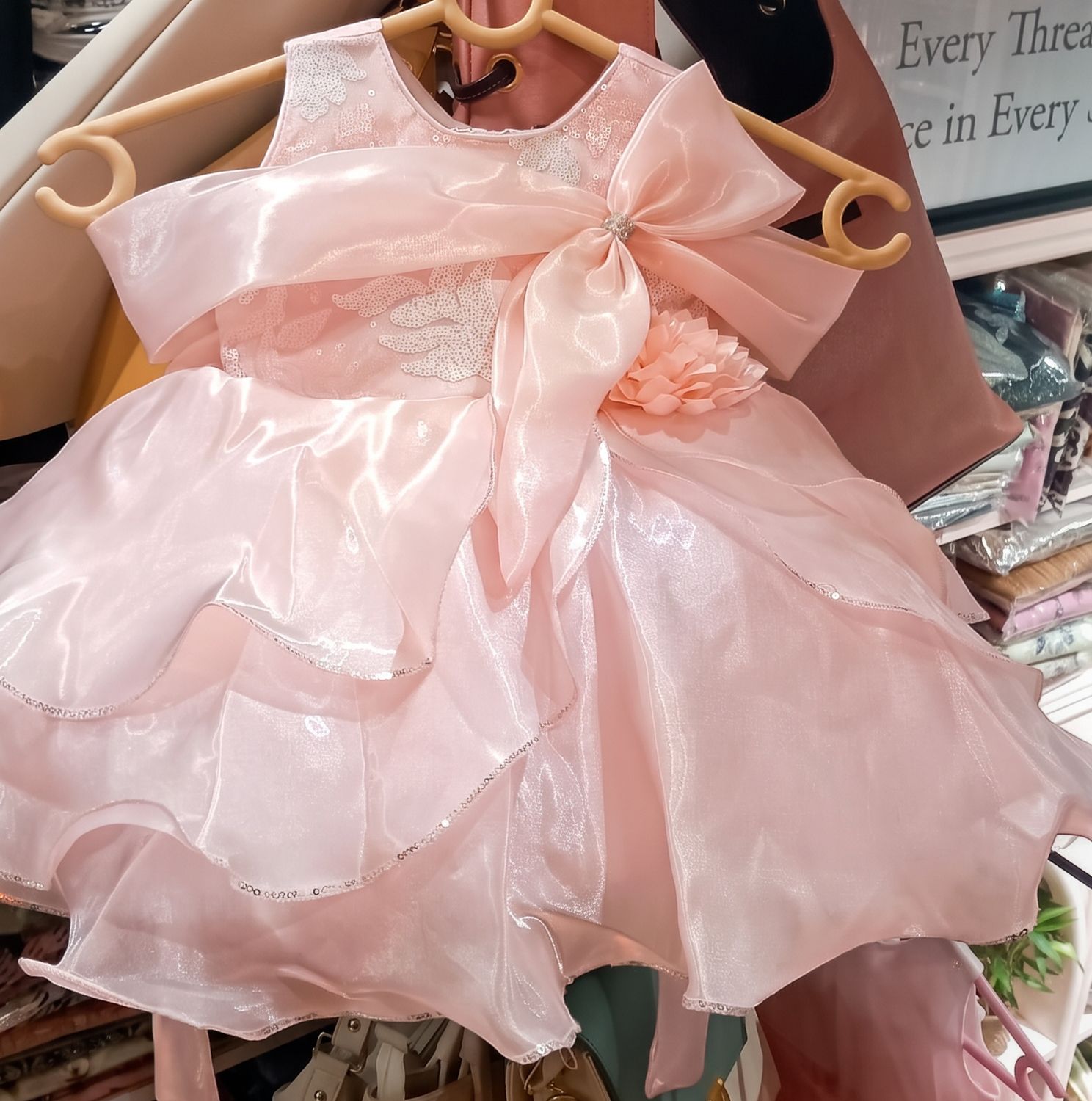 Blush Pink Floral Layered Party Dress for Girls
