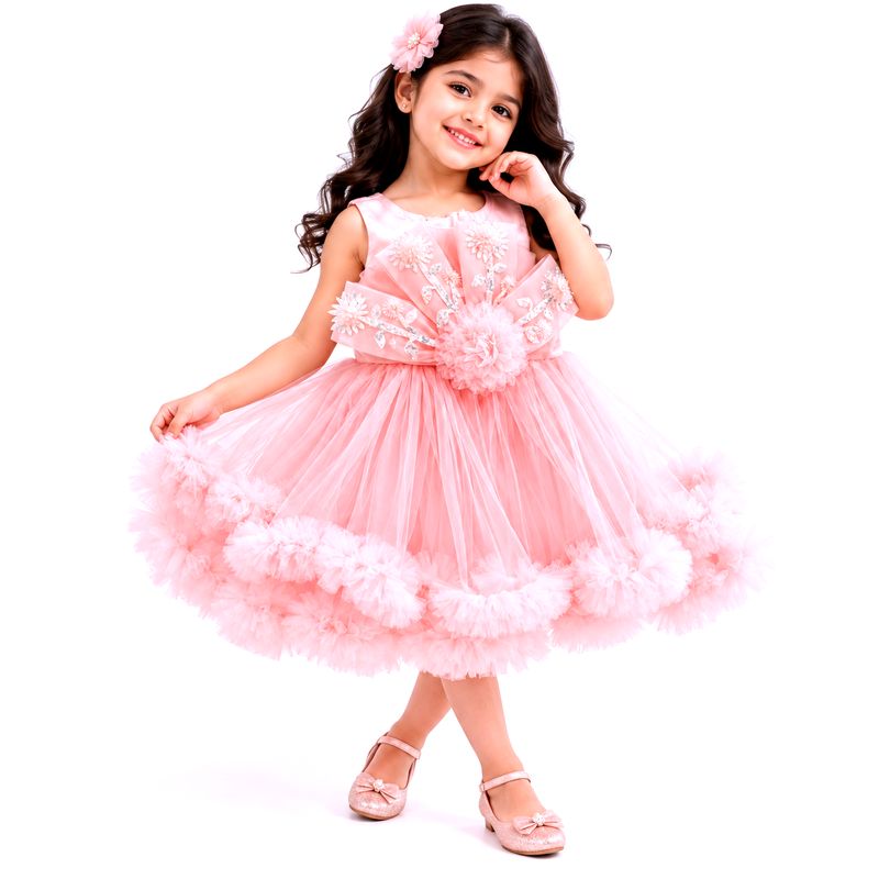 Pink Floral Embellished Princess Party Dress for Girls