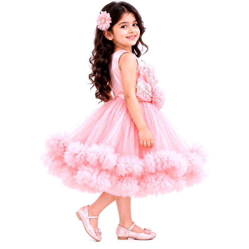 Pink Floral Embellished Princess Party Dress for Girls