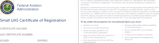 FAA Small UAS Aluminum Registration Card/Decal
