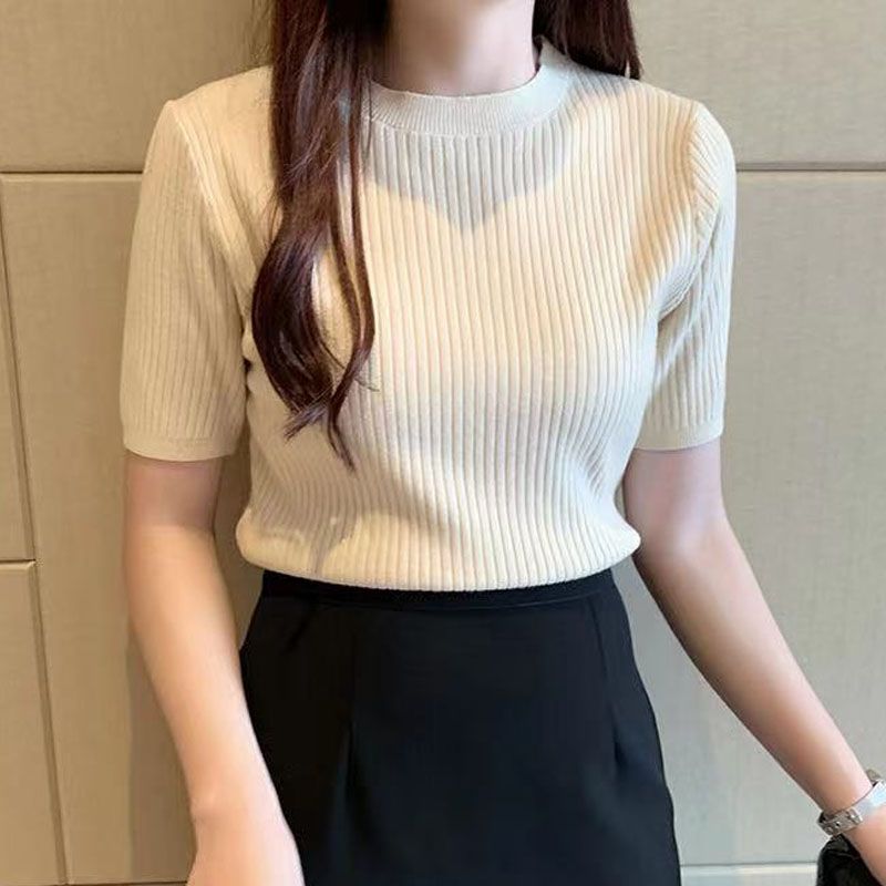 Knitted Sweater Women Pullovers Short Sleeve