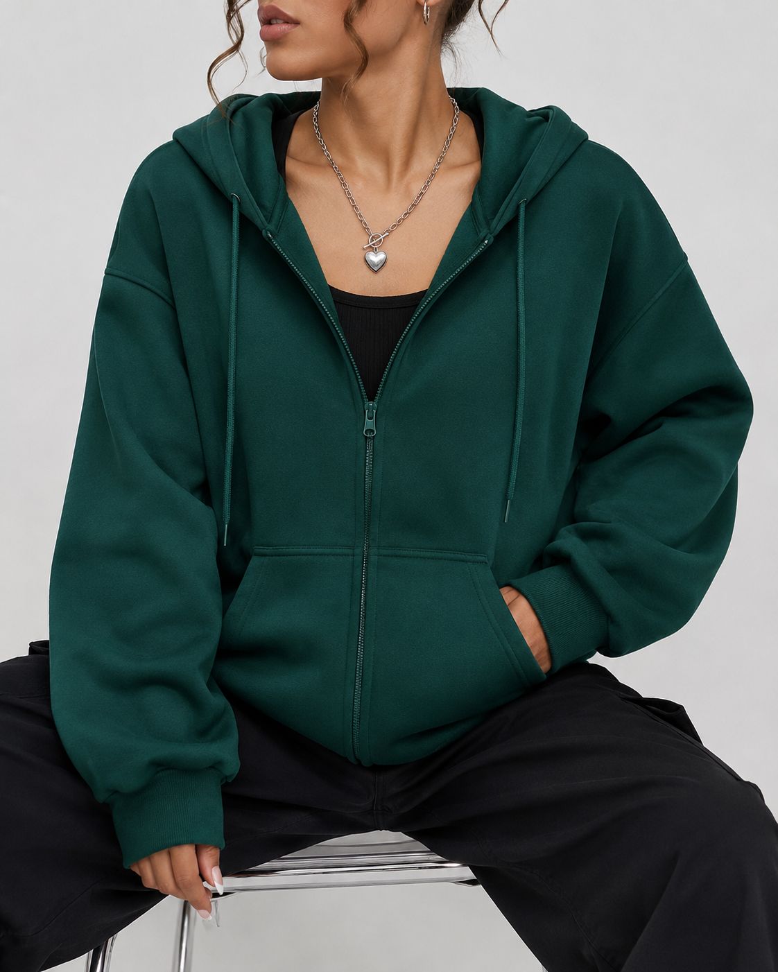 Women Zip Up Hoodie Oversized Streetwear Loose Hooded Jacket Comfortable Long Sleeve Sweatshirt