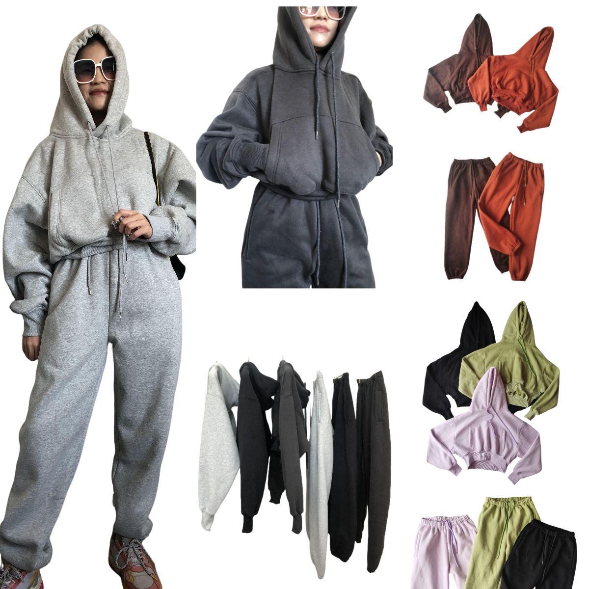 Women Fleece Hoodie with Jogger Pant Sweat Suit Fall Winter 2 Piece Set Tracksuit