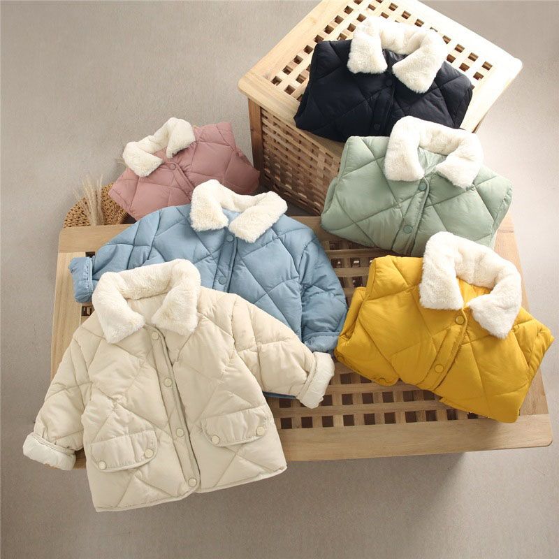 Children's Warm Cotton Jackets Rabbit Fur Collar Coats Baby Short Quilted Jacket Kids Clothes Girl Boy Outerwear