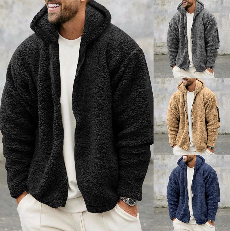 Men Fleece Hoodie Coats Warm Hoody Zip Up Loose Sweatshirt Coats Outwear