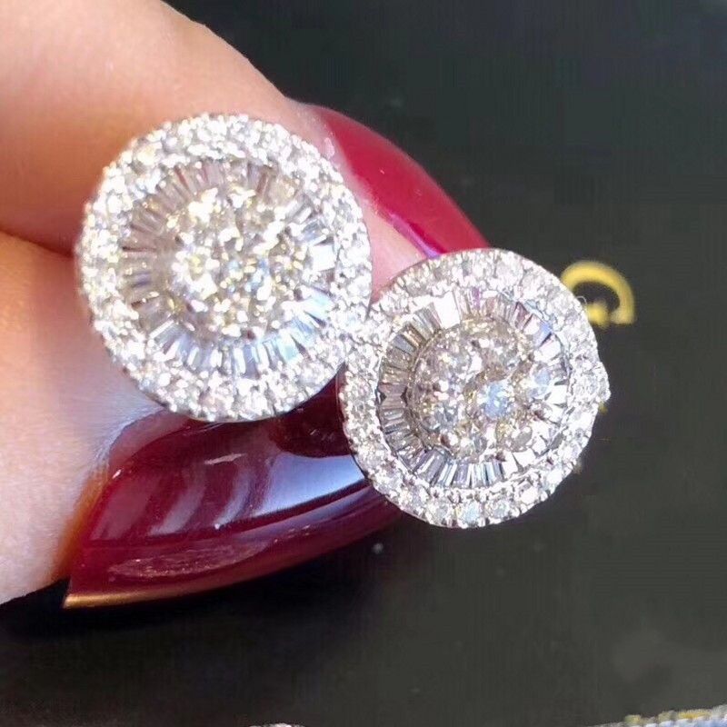 Charm 14K Gold Lab Diamond Stud Earring Real 925 sterling silver Jewelry