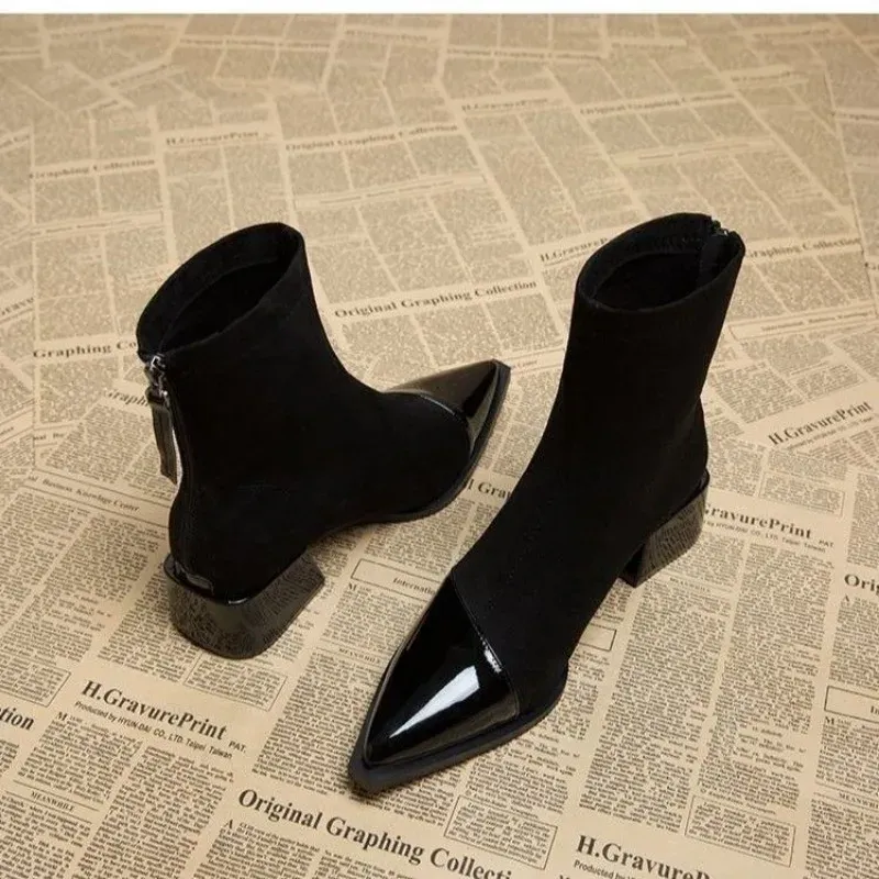 Women's Retro Pointed Ankle Boots with French Temperament High Heels