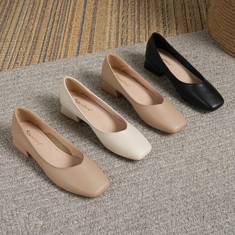 Woman Elegant Square Toe Shallow Retro Mary Janes Loafers Lolita Shoes