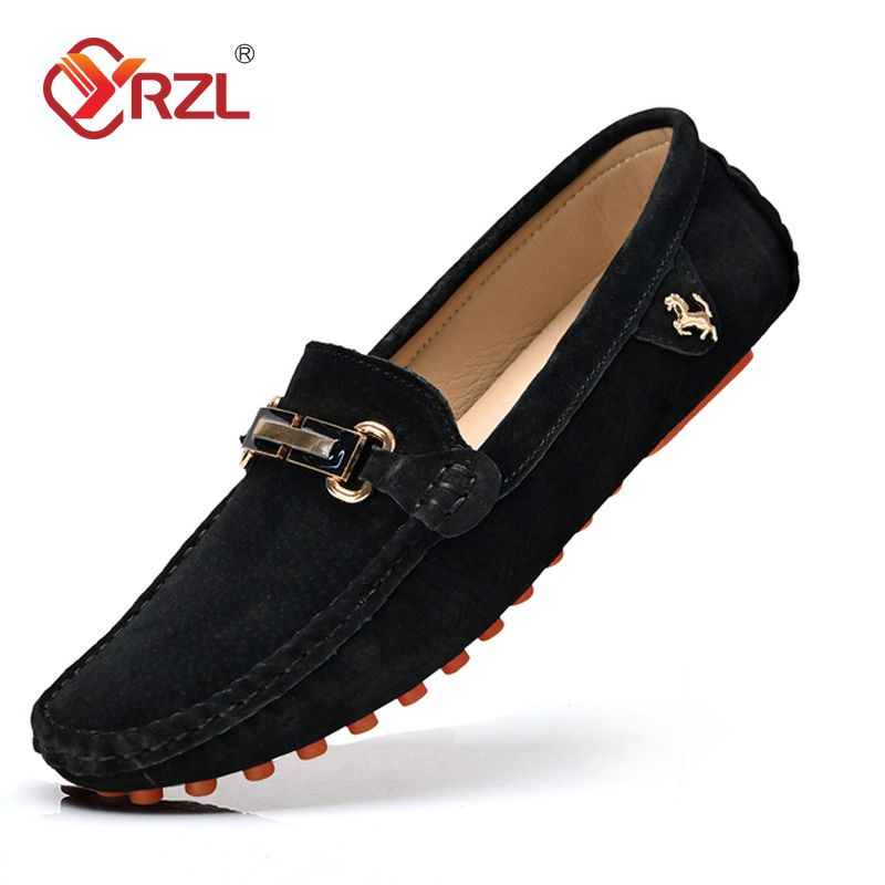 YRZL Suede Loafers Men Big Size 48 Soft Driving Moccasins Genuine Leather