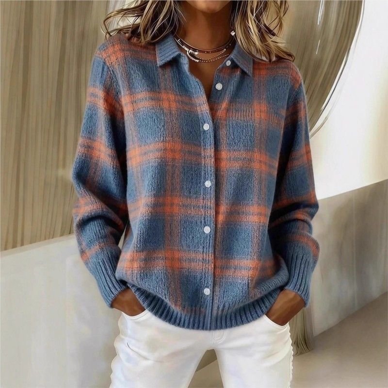 Women's Casual Loose Autumn Plaid Cardigan Sweater