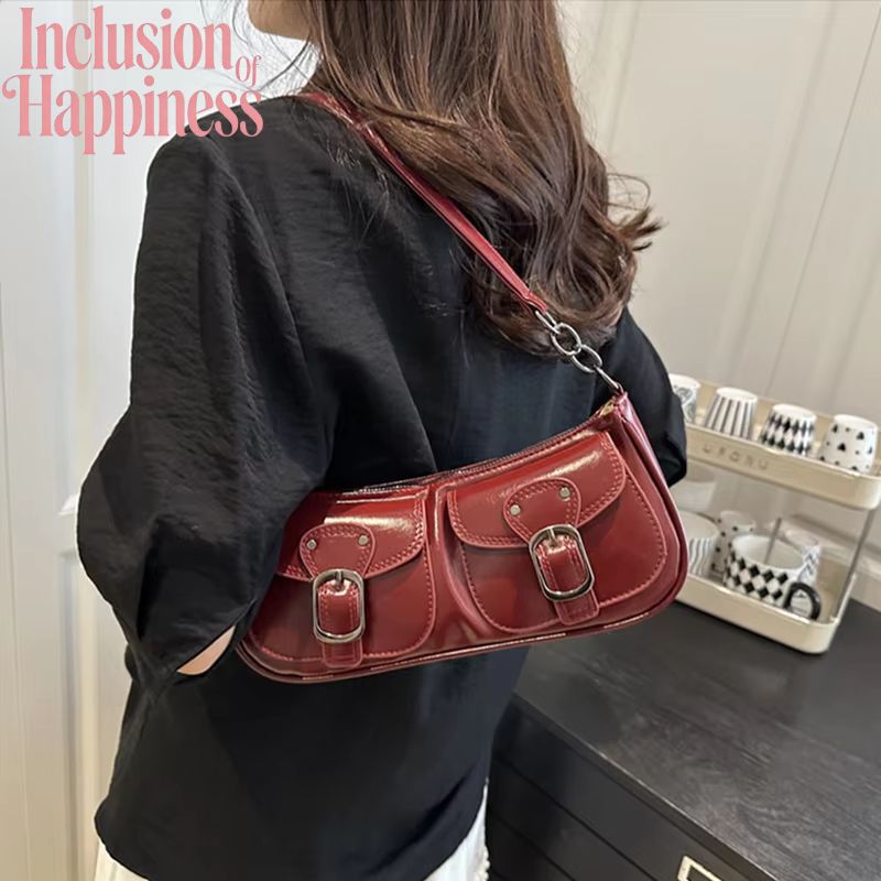 Fashion Double Pockets Design PU Leather Shoulder Bag