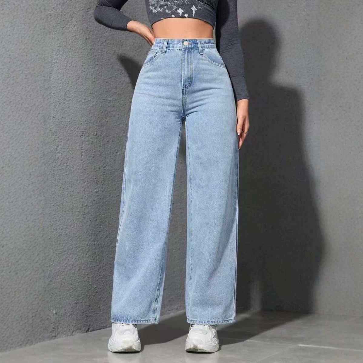 Women's Loose Casual Wide Leg Straight Denim Jeans Baggy