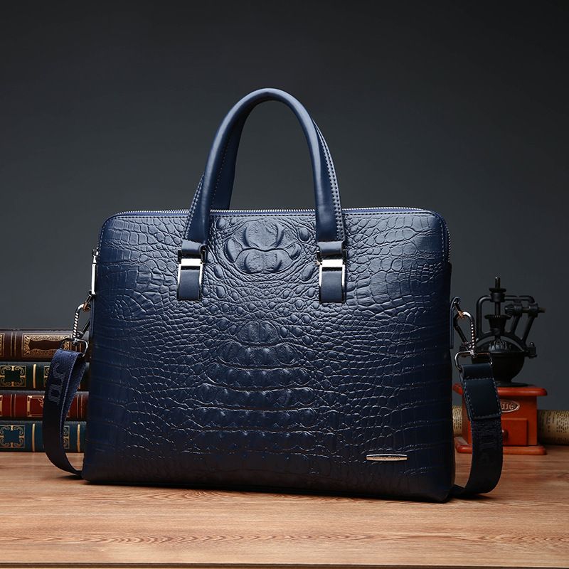 PU Leather Briefcase Bag Man Crocodile Alligator 14 Inch Laptop Bag