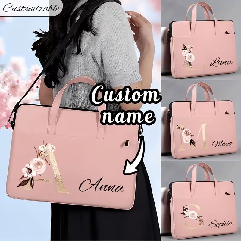 Custom Laptop Bag-Personalized Pink Briefcase Featuring the 26-Letter Alphabet