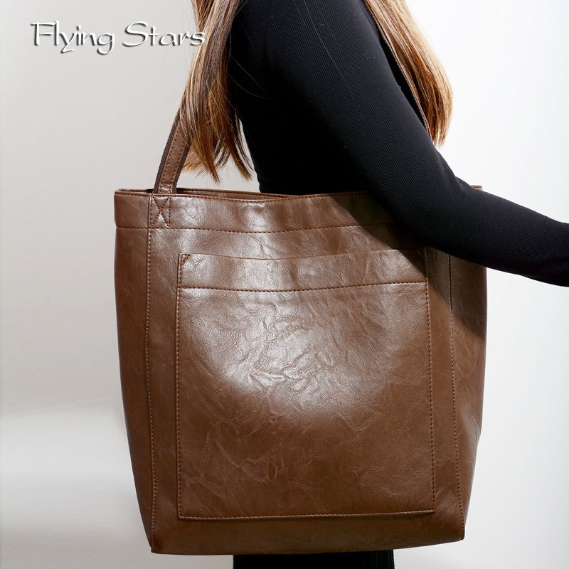 Women's Shoulder Oil Wax Leather Large Capacity Fashionable Big Tote Bag
