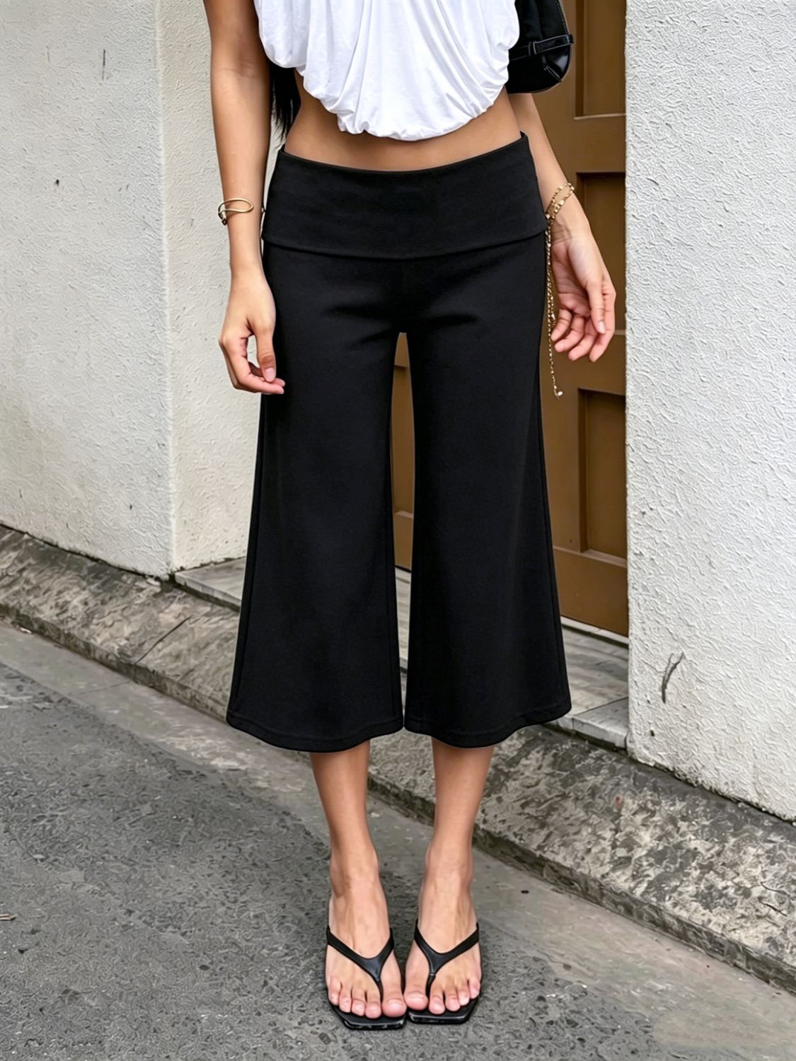 Dulzura Women'S Solid High Waist Slim Fit Calf-Length Pants
