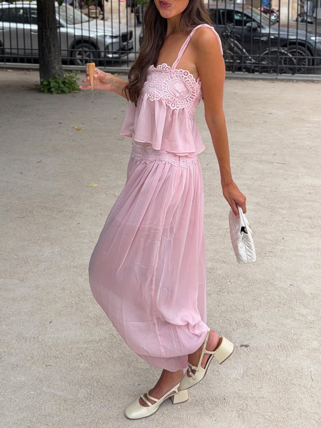 Lace Double Strap Crop Top Two Piece Set Boho Sleeveless Flowy Matching Outfit