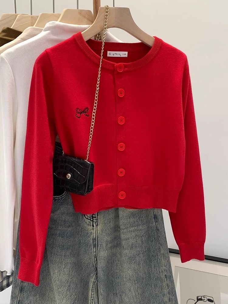 Women Sweater Embroidered Flattering Knit Women Cardigan