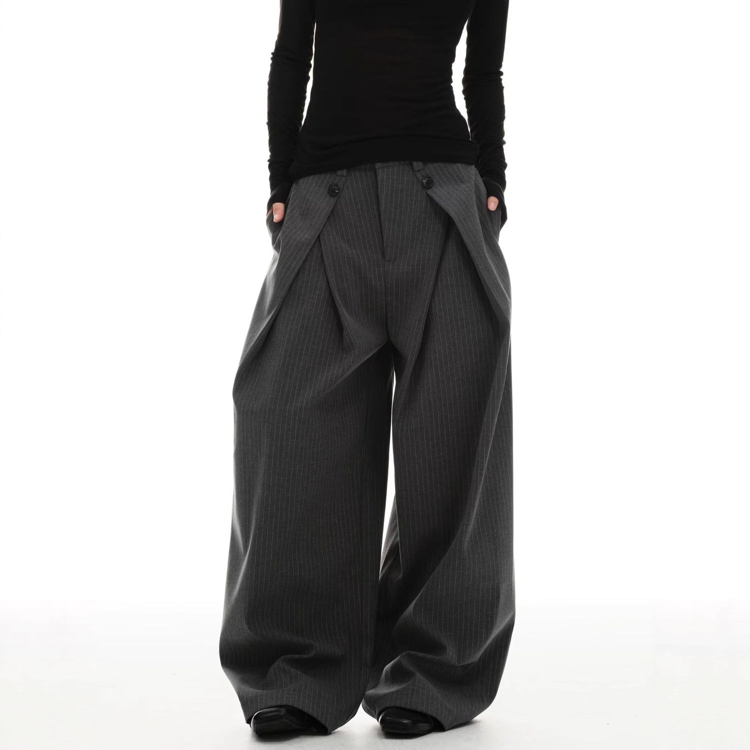 Pinstripe Suit Pants Loose Wide Leg Slimming Long Pants Casual Commute Trousers For Men And Women